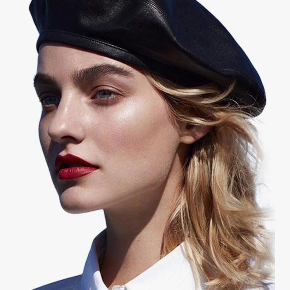Elegant Black Leather Beret